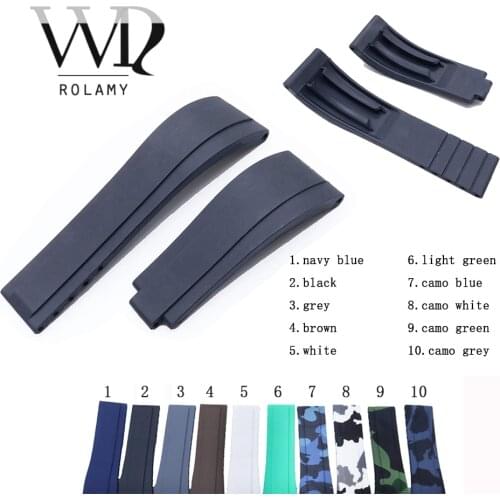 Rolamy 20mm Black White Rubber Replacement Wrist Watch Band Strap Belt For Rolex Submariner Datejust GMT Submariner Daytona