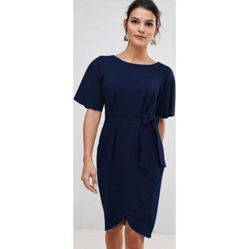 Hot Women Summer Irregular Hem Dress Fashion Sashes Back V Zipper Short Sleeved Knee Causal O-Neck Sexy Women Dresses Plus Size