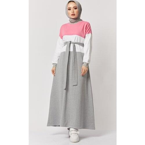 Women belted sport hijab dress muslim clothes islamic wear comfort casual fashion