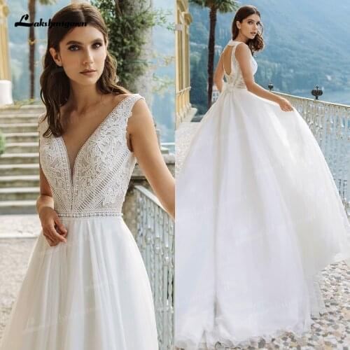 Behemia Boho Wedding Dresses V-Neck A-Line Vestido De Novia Vintage Lace Bridal Gowns Sweep Train White Long Robe De Mariée