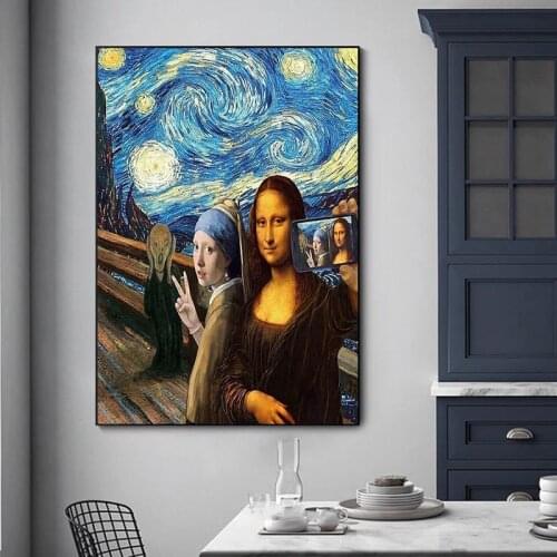 Famous Painting Funny Art Mona Lisa Canvas Painting Cuadros Posters Print Wall Art for Living Room Home Decor