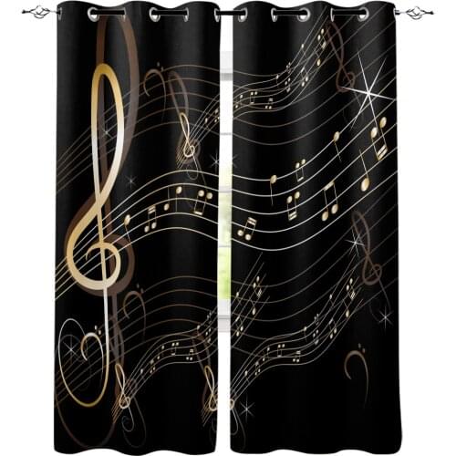 Golden Music Notes Window Treatments Curtains Valance Room Curtains Large Window Bathroom Kitchen Indoor Decor Kids Room Curtain