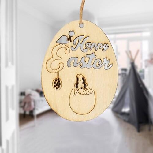 Easter Wooden Ornament Pendant Craft Festival Eggs Holiday 10pcs Hanging Party Handcraft DIY Hollow Home Decoration