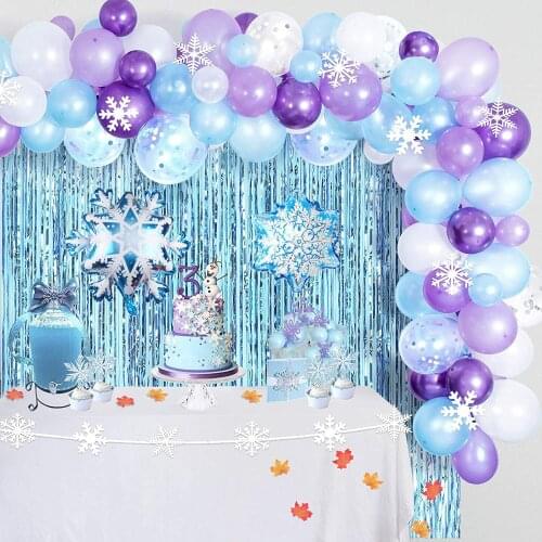 124pcs Frozen Snowflake Balloons Garland Kit Snowflake Foil Balloons Tinsel Foil Fringe Curtains Kids Girls Birthday Party Decor