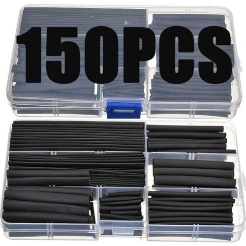 150PCS Polyolefin Heat Shrink Tube Glue Weatherproof Sleeving Tubing Sleeve Wrap Kits Black Wire Insulation Cable With Box