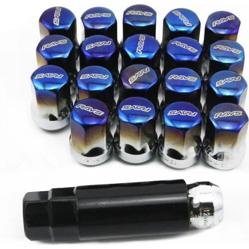 20pcs plus1 M12x1.5mm Car-styling Carbon Steel Tuner Car Wheel Lug Nuts with Locking Baked blue Car accessories Roasted blue