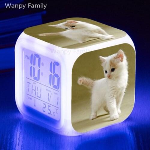 2021 New cat Alarm Clock 7 Color Glowing LED Digital Alarm Clock For Kids Birthday Gift Multifunctio Touch Sensing Clock