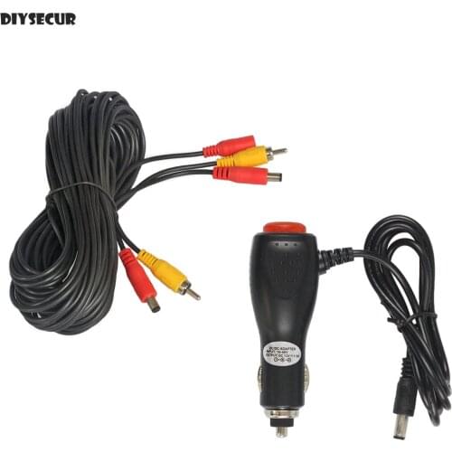 DIYSECUR DC10V to 24V Input Car Charger Power Adapter + AV RCA Extension Cable/Cord Video Cable for Car Camera and Car Monitor