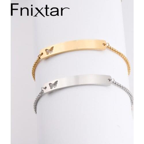 Fnixtar Stainless Steel Hollow Butterfly Bend Rectangle Bracelet Adjustable Box Chain Bracelets DIY Customiz Bangle 50pcs/lot