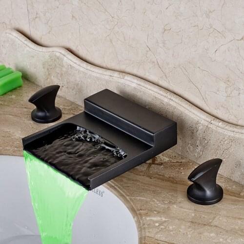 LED Oil Rubbed Bronze Bathroom 8" Basin Faucet Deck Mounted Waterfall Mixer Tap