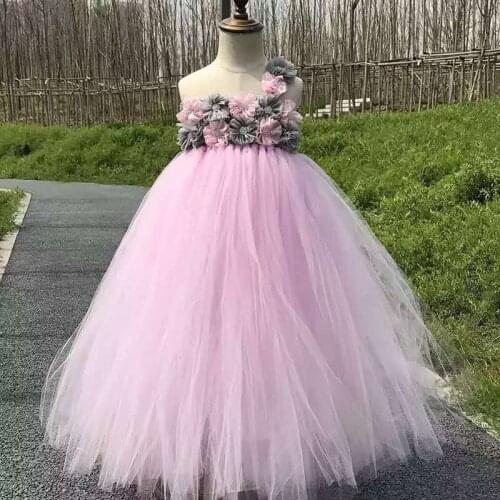 Childrens flower girls dress multicolor, cream girls wedding party picture dress Princess prom dress girl tulle dress