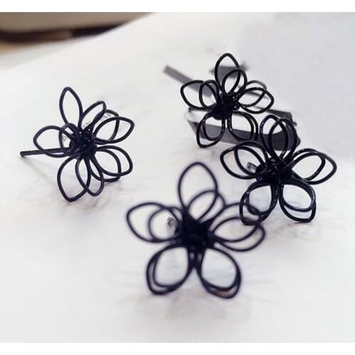 Elegant Charming Small Gold Ball Black Plum Flower Double Sides Stud Earring Prom Wedding Pressent Freeshipping
