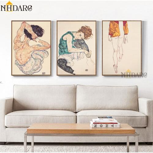 Egon Schiele Body Color Delineation Sketch Figure Canvas Art Print Painting Poster, Wall Pictures For Living Room, Home Decor
