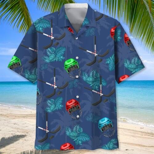Ice Hockey 3D Beach Hawaiian 2021 Summer Mens Shirt Short Sleeve Shirt Streetwear Oversized 5XL Camisa Social Chemise Homme-567