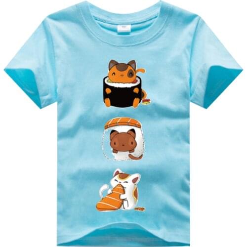Cotton Kids Cartoon Cat Print T Shirts Boys Girls Toddler Tee Tops Summer Children Cartoon Anime Tshirts 2 4 5 6 7 8 9 10 12T