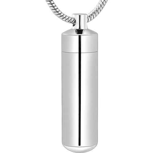 IJD10272 Secret Stash Cylinder Keepsake Jewelry Hold Pet Human Ashes Stainless Steel Pendant with Glass Tube Inside