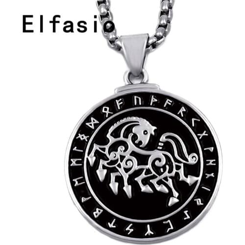 Viking Horse Rune Warrior ODINS Sleipnir Runic Norse Amulet Mens Boys Pewter Pendant with Stainless Steel Chain Wholesale P324