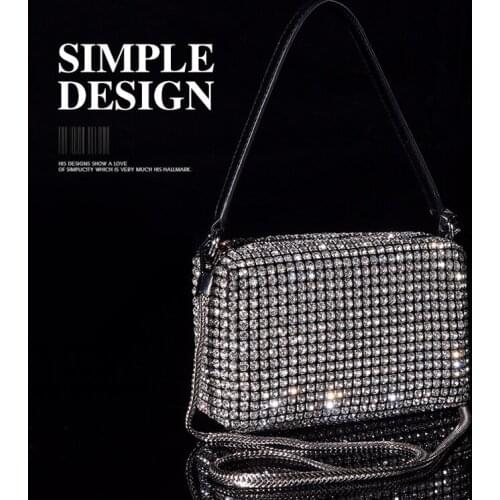 Leather Crystal Rhinestone Crossbody Bag Bling Purse Mini Top Handle Handbag Detachable Chain Strap Mesh Clutch Party Gift Girls