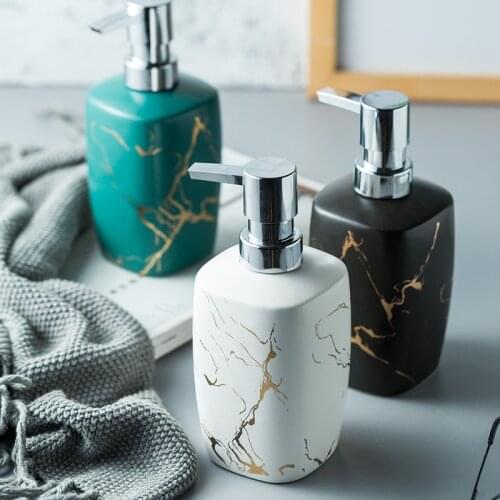 Lmitation Marble Matte Ceramic Bathroom Accessory Liquid Soap Emulsion Sub-bottle Pressing Bottle Gel Lotion Soap Dispenser Han