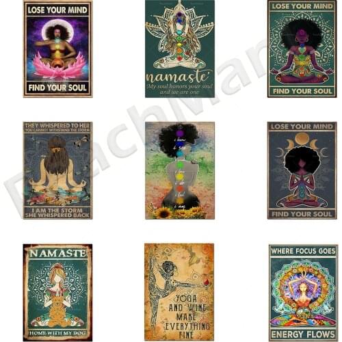 Yoga Hippie Girl Wall Art, Funny Yoga Print Poster, Namaste Witches Canvas Painting, Vintage Meditation Yoga Lovers Wall Picture