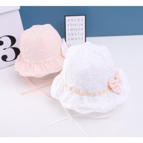 2021 Spring Summer New Cotton Baby Bucket Hat Kids Sunscreen Dot Bows Belt Hats Girls Fedoras Outdoor Fisherman Hat Beach Cap