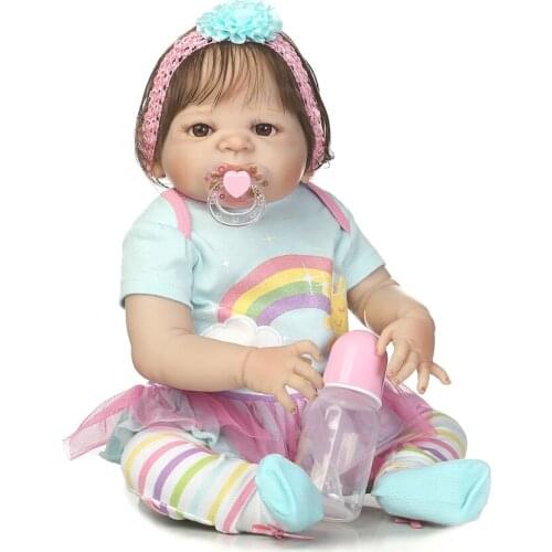 NPK rooted new hair bebe doll dolls toys 23" full body silicone baby girl dolls for kids gift boneca reborn silicone completa