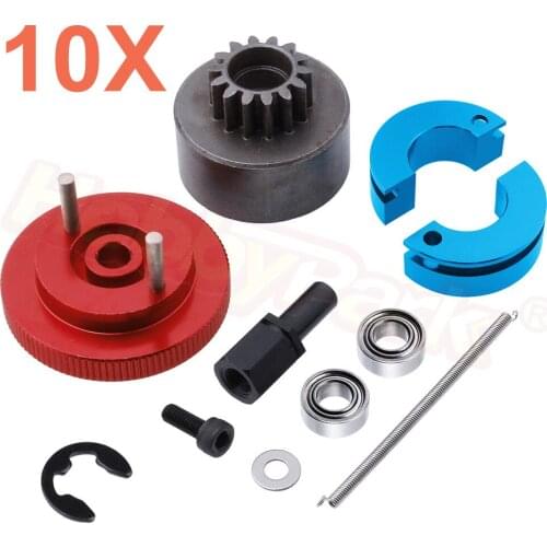 Wholesale 10 Set/Lot 14T Clutch Bell + Shoes with Spring +Flywheel Assembly Kit Bearing for Redcat HSP 1/10 RC Nitro Model Car