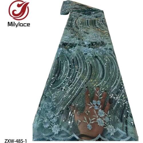 Latest French Tulle Net Lace Fabric with Sequins High Quality African Sequins Lace Fabric for Wedding Party Sewing ZXW-485