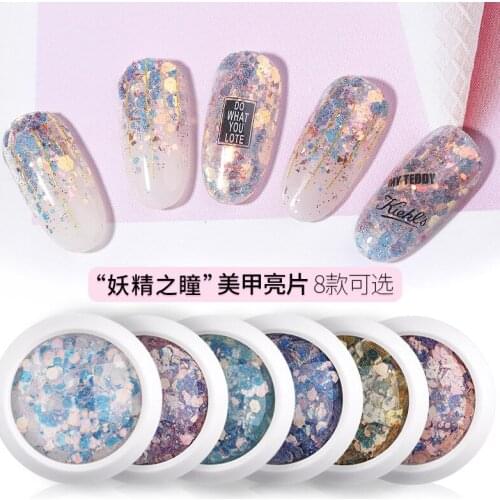 Mermaid Sequins Nail Polish Holographic Llaser Glitter Powder Flake Mixed Mirror Hexagon Sequins Paillette Nail Art Decoration