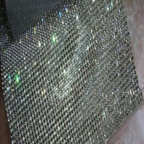 150x45cm Back Glue Design For Iron 3MM Glitter Metal Rhinestone Mesh Trim Crystal Rhinestone for bridal dress garment shoe
