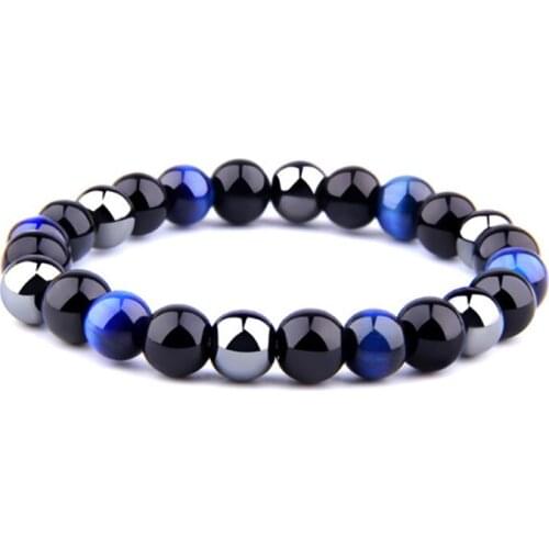 FYJS Unique Handmade Weave Obsidian Beads Elastic Bracelet for Gift Hematite Stone Jewelry