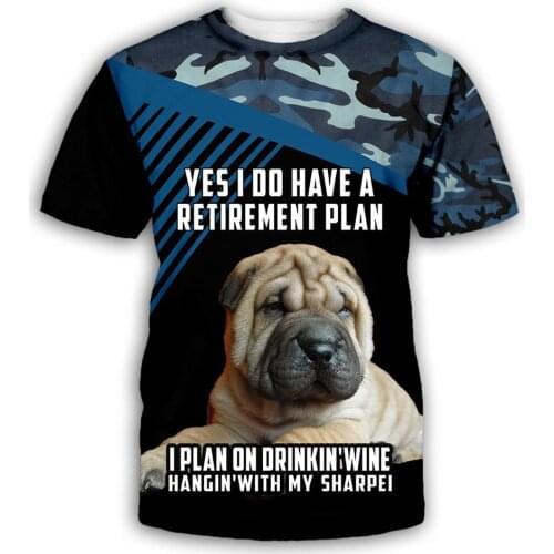 CLOOCL Animal Print T-shirts Sharpei Puppies Navy Camo Men' Tops Retirement Plan Letter Unisex Harajuku T Shirts Casual DIY Tees