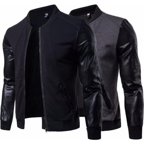 Spring Stylish Men Fashion Wear Zipper Slim Fit Pilot Jacket Long Sleeve Casual PU Leather Motorcycle Punk Clothes
