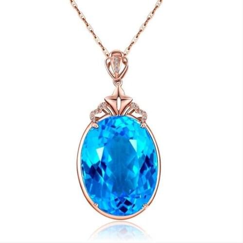 TJP Vintage Zircon Oval Blue Pendant Necklace For Women Accessories New Fashion Ladies Rose Gold Choker Necklace Female Jewelry