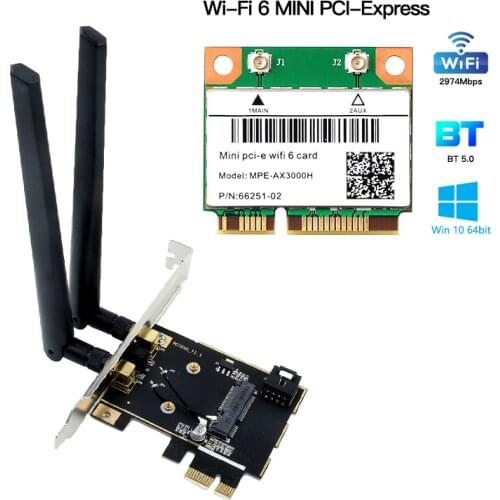 WiFi 6 MiNi PCIe 2974Mbps Dual Band 2.4Ghz/5Ghz 802.11AX/AC Bluetooth-compatible 5.1 WiFi Card + Desktop PCI-E Adapter Converter