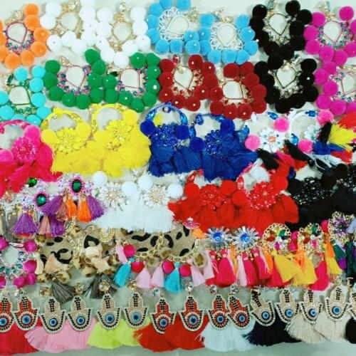 JURAN Drop Hairball Earring Crystal Tassel Big Earring Dangle Handmade Large Long Brinco Bohemian Ear Oorbellen 2019 Hot Sale