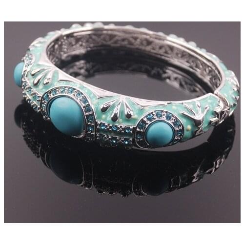 Green Crystal Zircon Enamel 925 Sterling Silver Jewelry Crystal Bracelet TE408