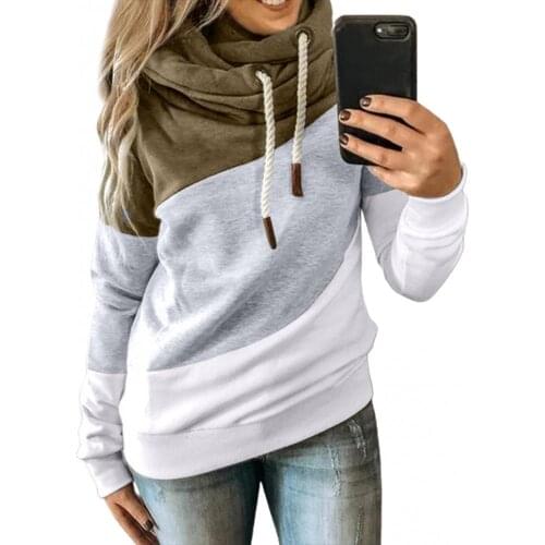 Women Patchwork Hooded Sweatshirt Autumn Winter Stitching Color Drawstring Hoodie Casual Long Sleeve Pullover Female Sweatshirt