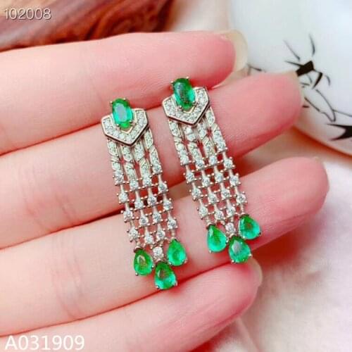 KJJEAXCMY boutique jewelry 925 sterling silver inlaid Natural Emerald Womens earrings support detection fine exquisite