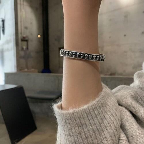 S925 Sterling Silver Bangle For Women Skull Opening Adjustable Bangle Jewelry Wholesale