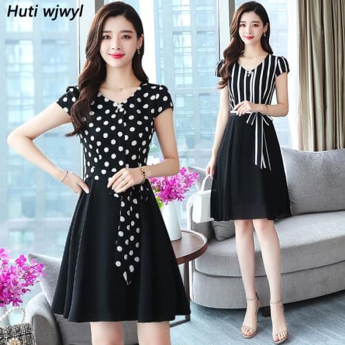 2021 Vintage Elegant Black Dot Chiffon Boho Mini Dress Summer Plus Size Striped Sexy Beach Sundress Women Bodycon Party Vestidos