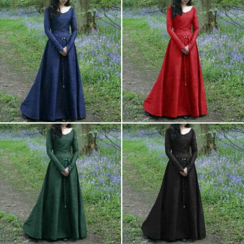 Women Medieval Renaissance Maxi Dress Retro Gown Halloween Costume Kimono Abaya