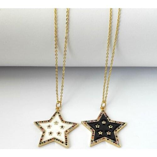 1Pcs New design Black /White color enamel Charm Star Shape pendant necklace women Fashion Jewelry NK476