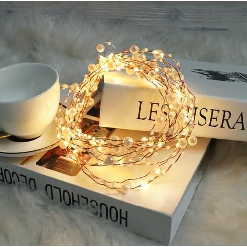5m 50led Pearl Wire Copper String Light Christmas Valentine Wedding Decoration for Home Wedding Party Mariage Garland Decoration
