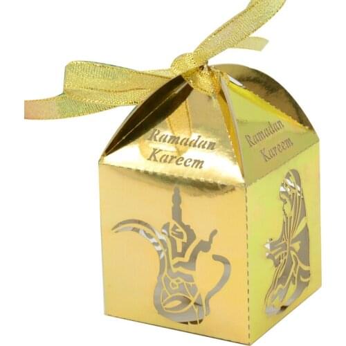50pcs /lot new design 2019 customize sweet box laser cut ramadan kareem party supplies gift candy box