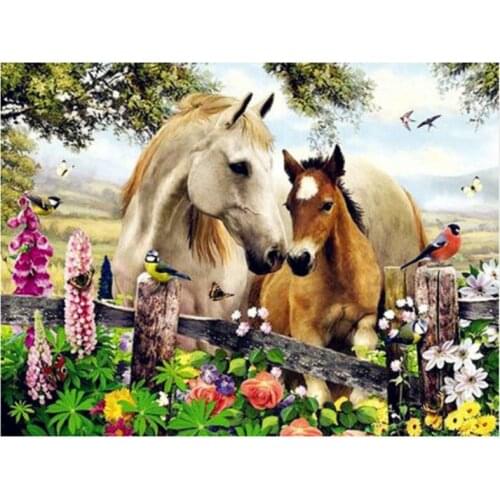 2019 Full round 5D Diy Daimond Painting "Garden Horse" 5D Diamond Painting Round Rhinestones Diamant Painting Embroidery Animal