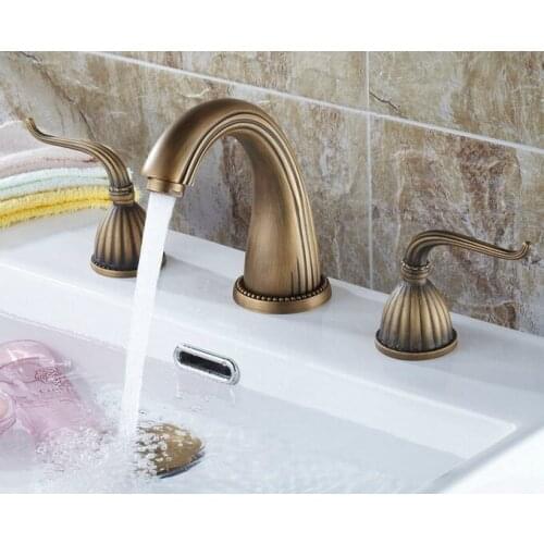 Antique Brass Three-hole Mount Dual Handle Bathroom Faucet Vanity Basin Faucet / Bath Tub Mixer Tap Cnf038