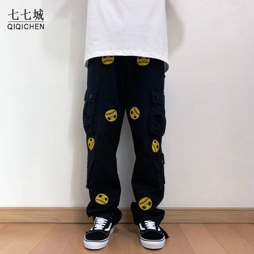 Paste Drill Cargo Pant Men Multi-pocket Hiphop Grimace Overalls Men Women Straight Street Oversize Harajuku Casual Trousers 2021