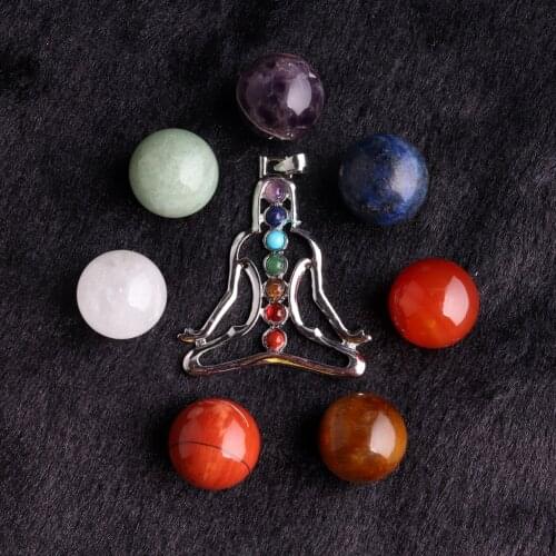 7PCS/Set Seven Chakra Yoga Natural Beads Stone Pendulum Reiki Healing Meditation 20 mm Beads Pendulo Charms Fashion Jewelry