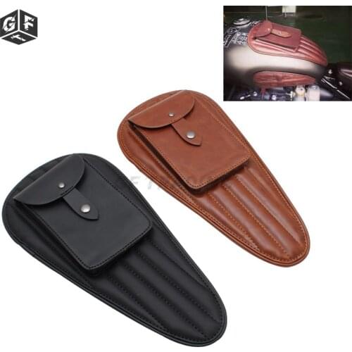 Black/Brown Motorcycle PU Leather Retro Stick-up Tank Tool Bag Panel Cover Bag Tank Bags Universal for Honda Shadow CG125 Benali